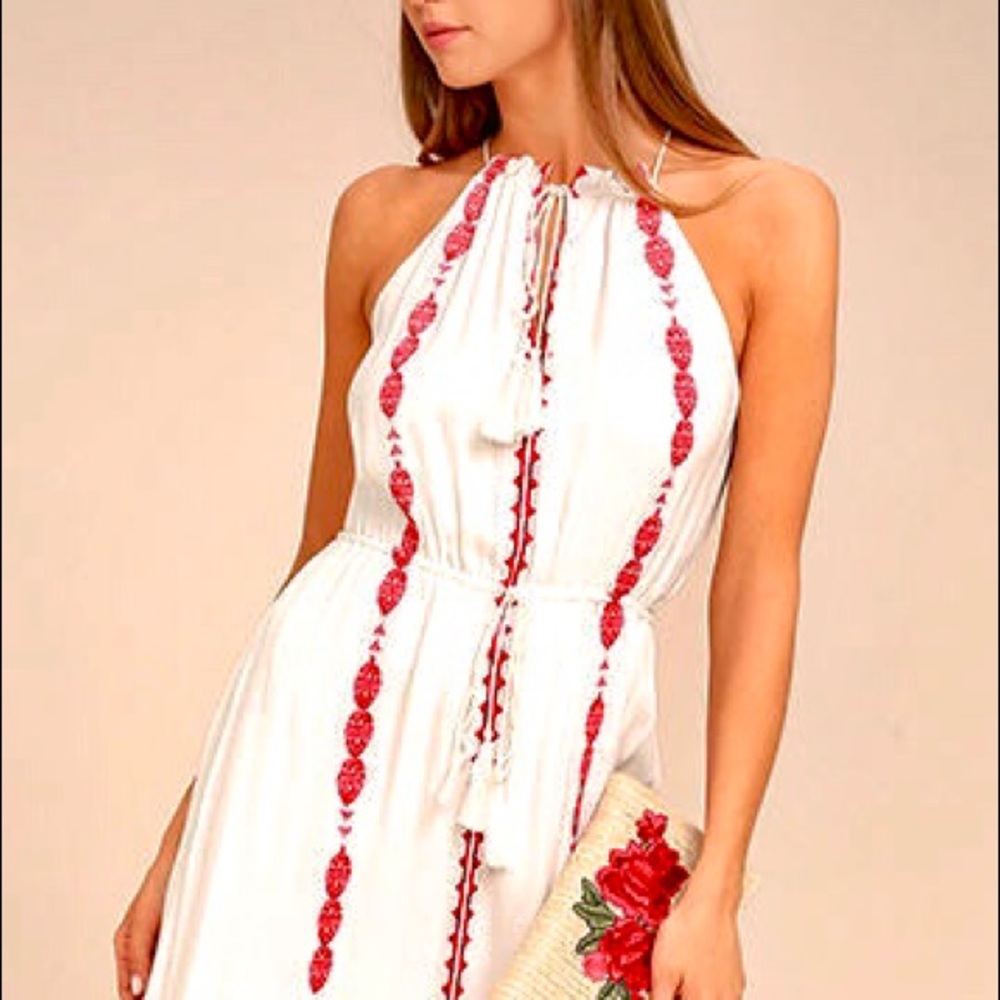 Lulu’s Boho Embroidered Halter Neck Midi Dress - Picture 6 of 9